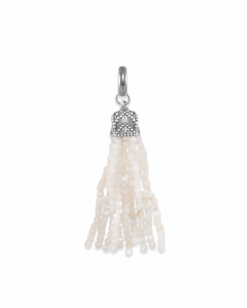  Beaded Vintage Silver Tassel Charm In Ivory Pearl