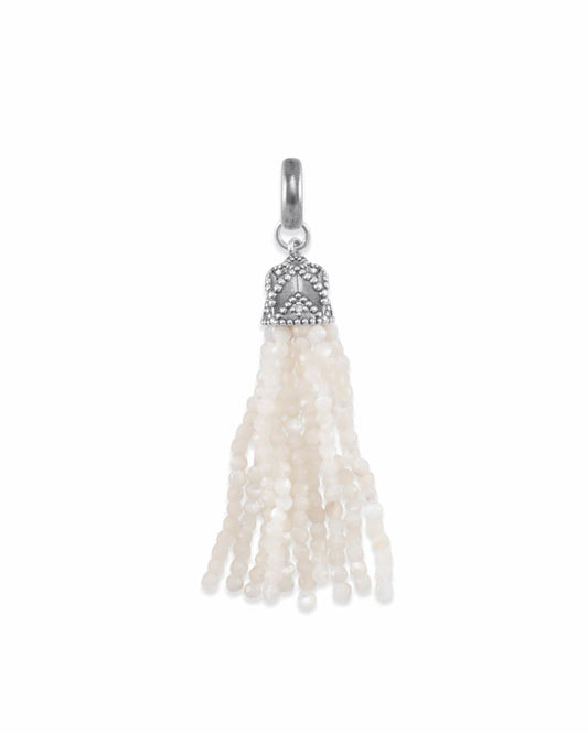  Beaded Vintage Silver Tassel Charm In Ivory Pearl