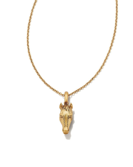  Beau Horse Pendant Necklace In Vintage Gold