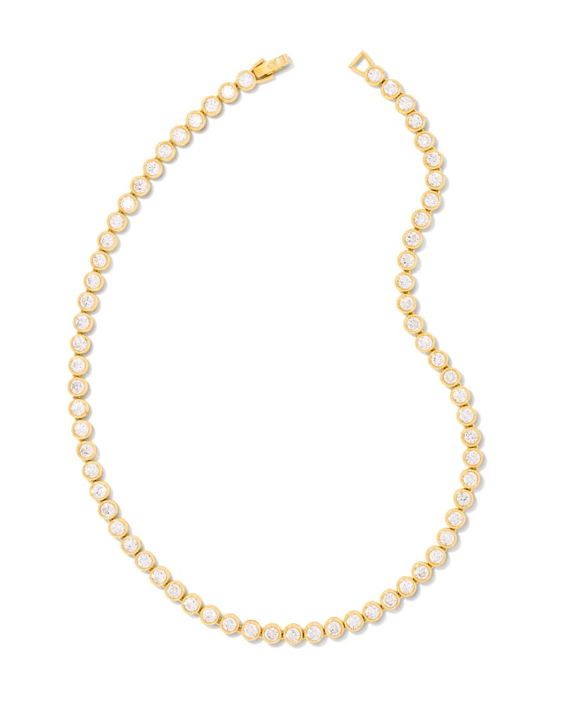  Carmen Gold Tennis Necklace In White Crystal