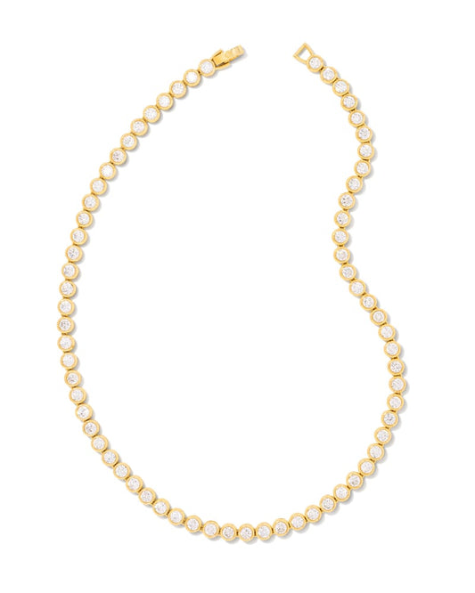  Carmen Gold Tennis Necklace In White Crystal