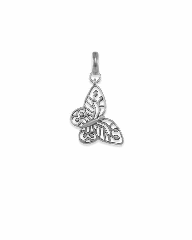  Breast Cancer Butterfly Charm In Vintage Silver