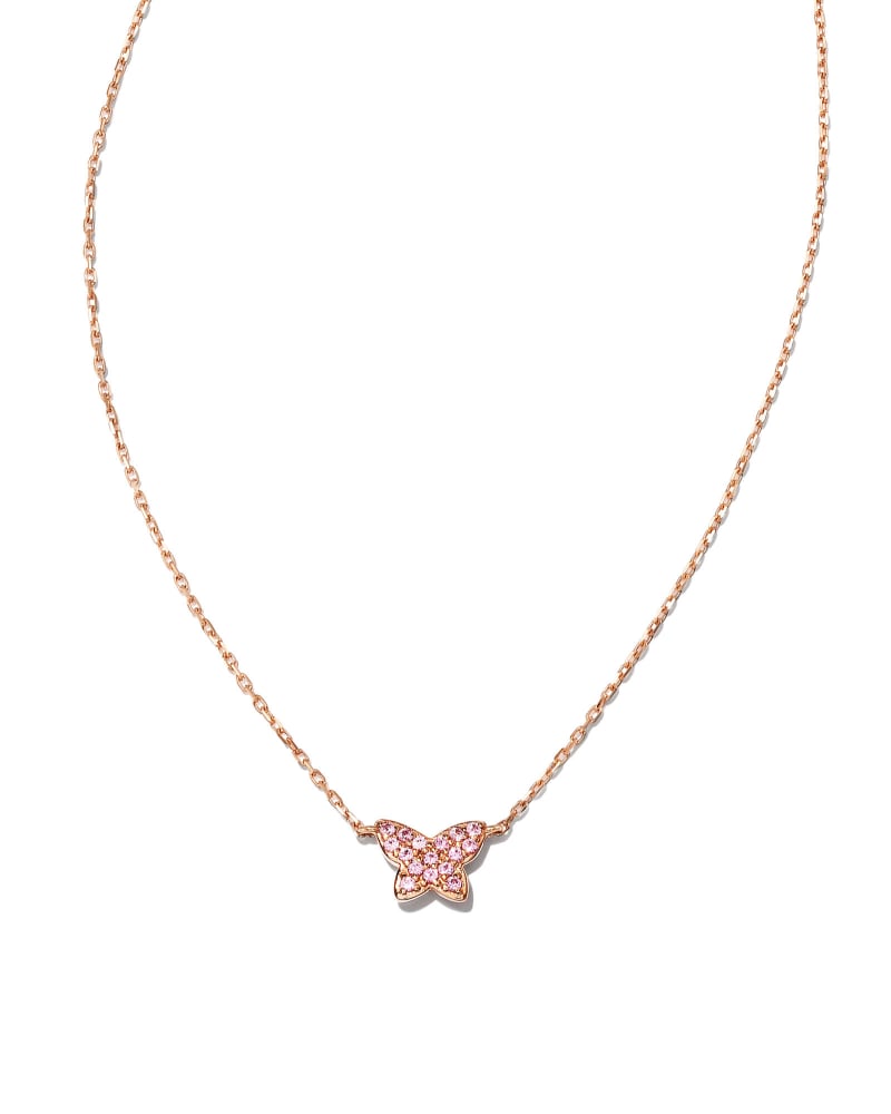  Butterfly 14k Rose Gold Pendant Necklace In Pink Sapphire
