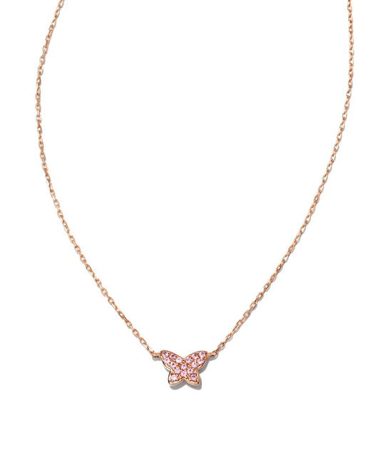  Butterfly 14k Rose Gold Pendant Necklace In Pink Sapphire