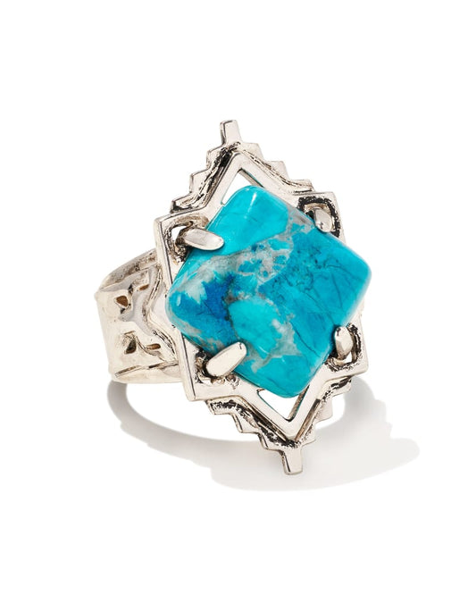  Cass Vintage Silver Cocktail Ring In Variegated Dark Teal Magnesite