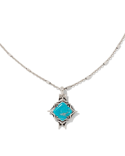  Cass Vintage Silver Long Pendant Necklace In Variegated Dark Teal Magnesite
