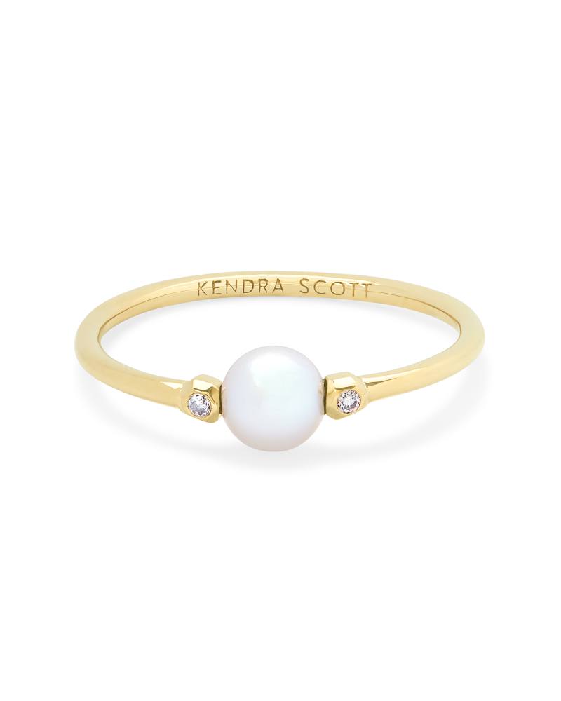  Cathleen 14k Yellow Gold Band Ring In Pearl