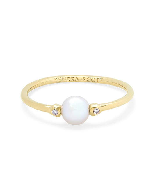  Cathleen 14k Yellow Gold Band Ring In Pearl