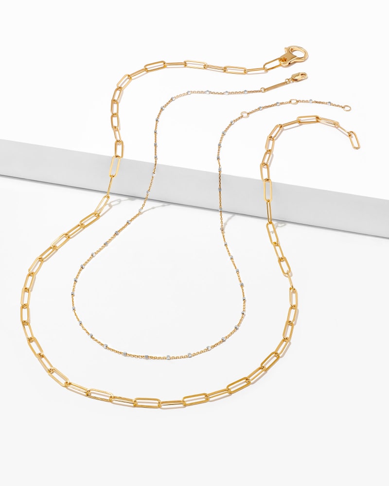  Single Satellite And Paperclip Necklace Layering Set In 18k Gold Vermeil