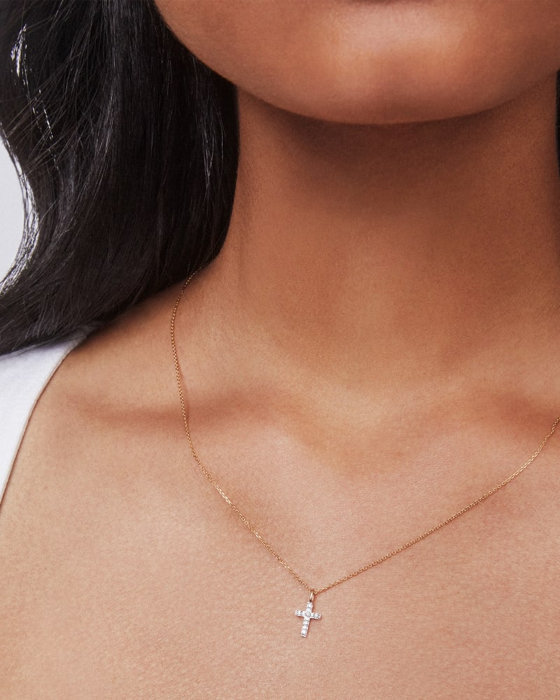  Cross 14k Yellow Gold Pendant Necklace In White Diamonds