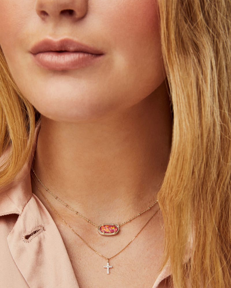  Cross 14k Yellow Gold Pendant Necklace In White Diamonds