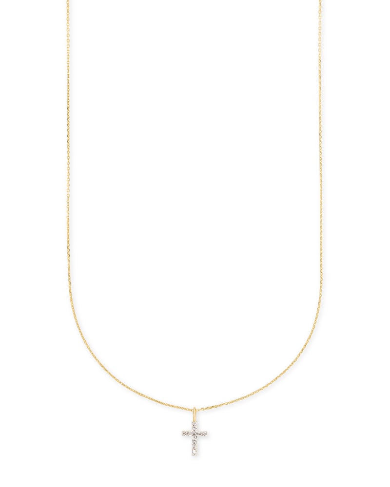 Cross 14k Yellow Gold Pendant Necklace In White Diamonds
