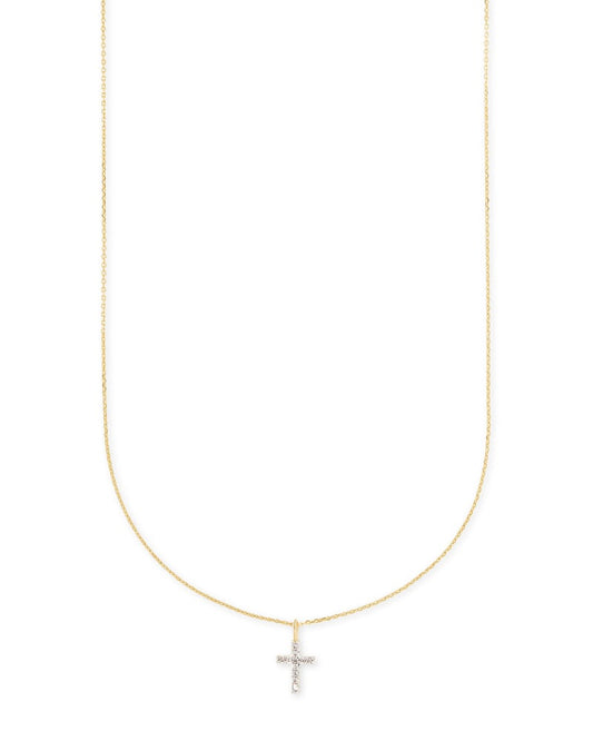  Cross 14k Yellow Gold Pendant Necklace In White Diamonds