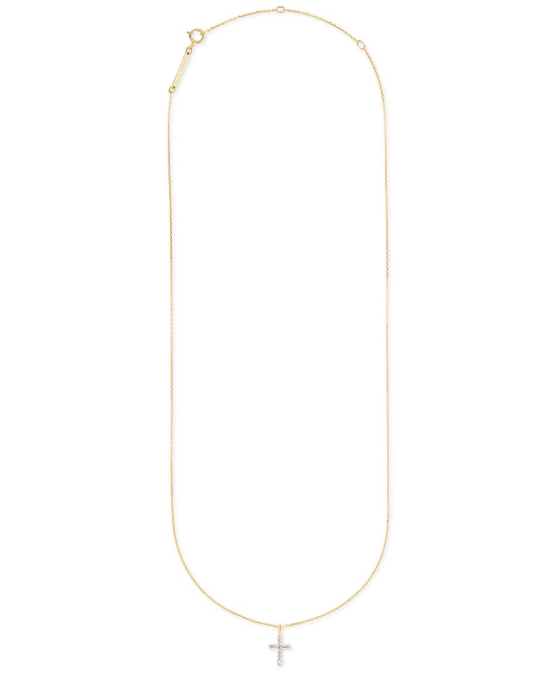  Cross 14k Yellow Gold Pendant Necklace In White Diamonds