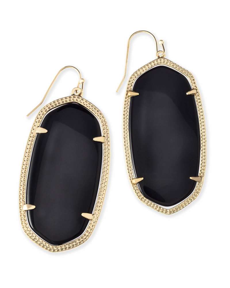  Danielle Gold Drop Earrings In Black Opaque Glass