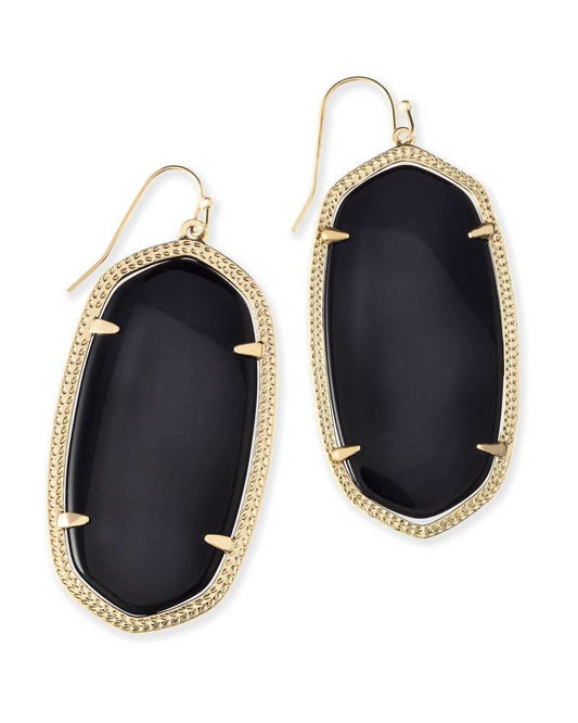 Danielle Gold Drop Earrings In Black Opaque Glass