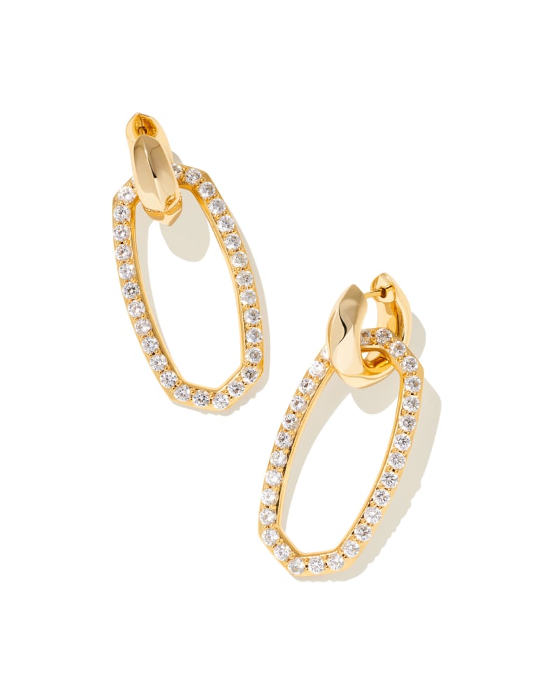  Danielle Gold Convertible Link Earrings In White Crystal