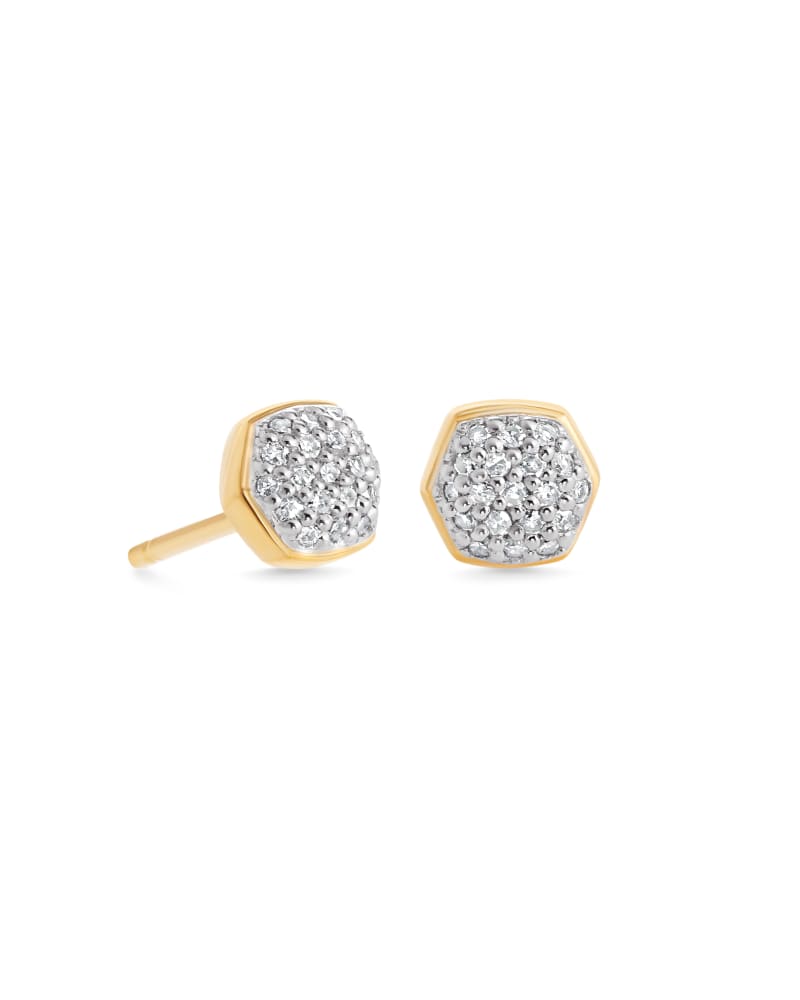  Davie 18k Gold Vermeil Pave Stud Earrings In White Diamond
