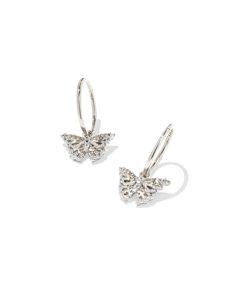  Delicate Butterfly Sterling Silver Huggie Earrings In White Sapphire