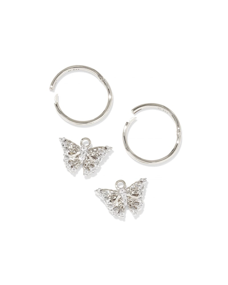  Delicate Butterfly Sterling Silver Huggie Earrings In White Sapphire