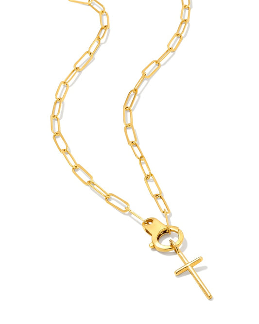  Paperclip Cross Charm Necklace In 18k Gold Vermeil