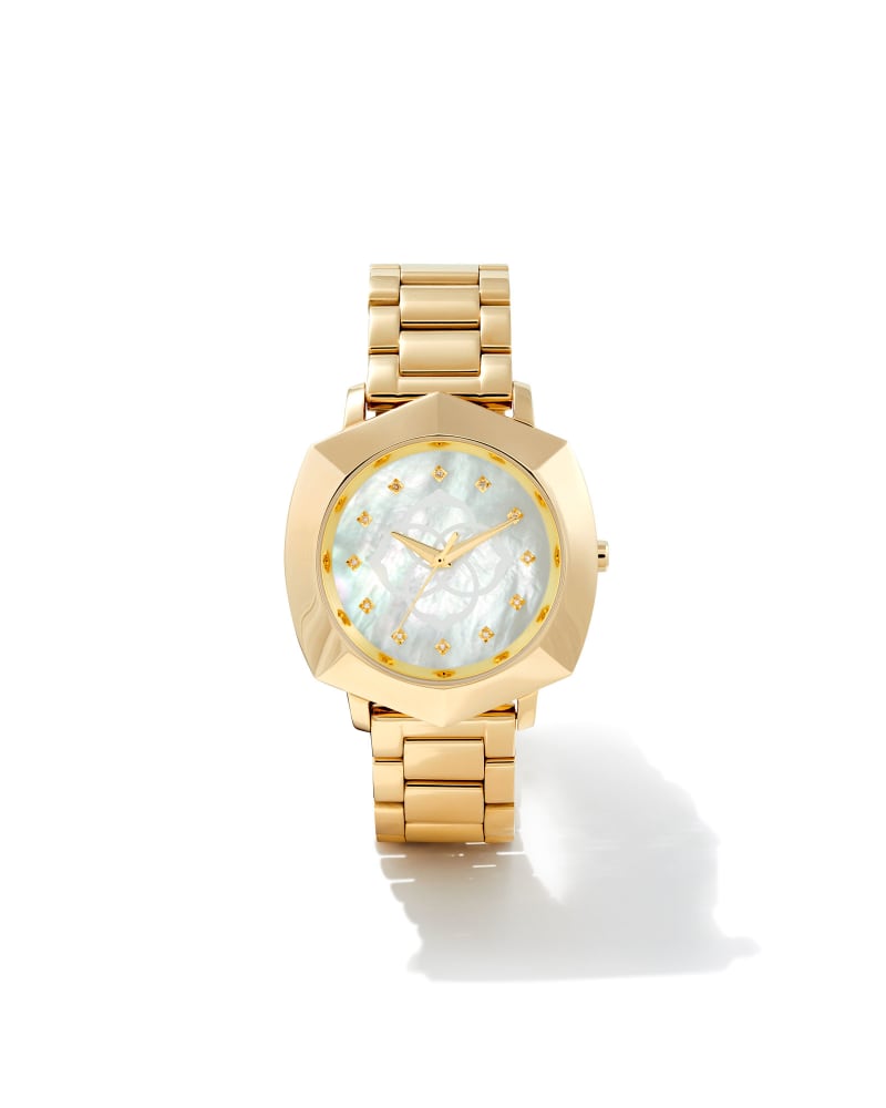  Dira Gold Tone Stainless Steel 38mm Diamond Dial Watch In Ivory Mother-of-Pearl