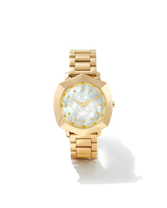  Dira Gold Tone Stainless Steel 38mm Diamond Dial Watch In Ivory Mother-of-Pearl