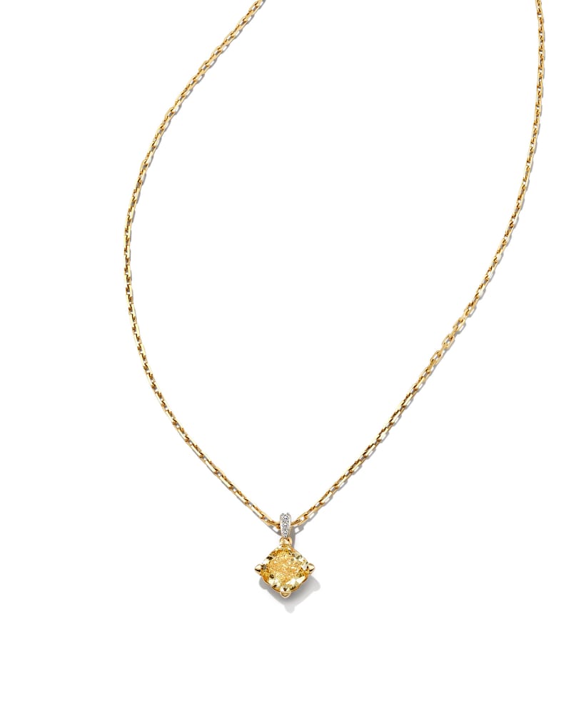  20th Anniversary Dira 14k Yellow Gold Cushion Cut Pendant Necklace In Yellow Lab Grown Diamond