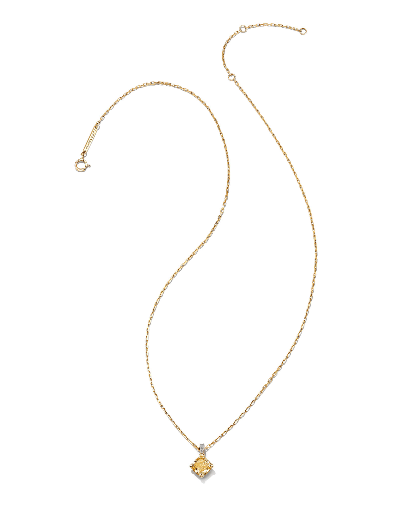  20th Anniversary Dira 14k Yellow Gold Cushion Cut Pendant Necklace In Yellow Lab Grown Diamond