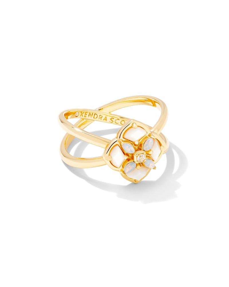  Dira Stone Gold Double Band Ring In Ivory Mix