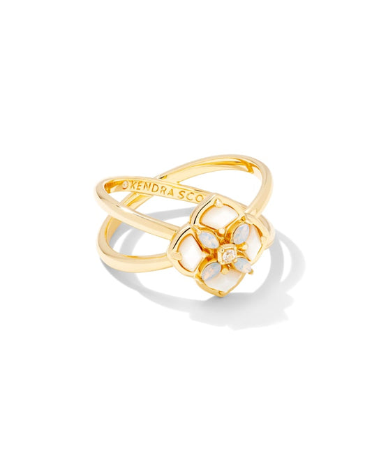  Dira Stone Gold Double Band Ring In Ivory Mix