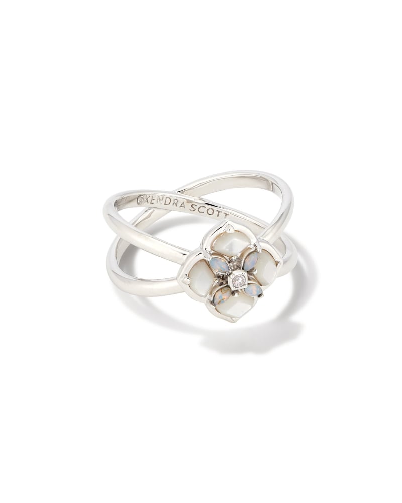  Dira Stone Silver Double Band Ring In Ivory Mix