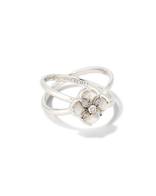  Dira Stone Silver Double Band Ring In Ivory Mix