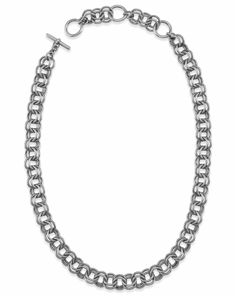  18 Inch Double Chain Link Necklace In Vintage Silver