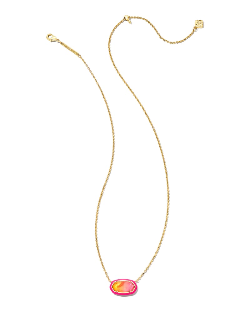  Elisa Gold Enamel Framed Short Pendant Necklace In Sunset Ombre Illusion