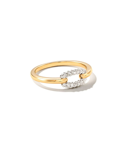  Elisa 14k Yellow Gold Interlocking Band Ring In White Diamond