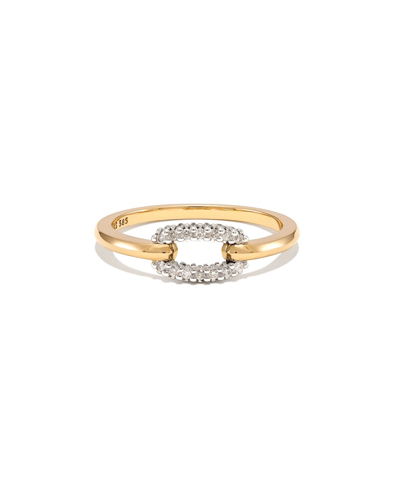  Elisa 14k Yellow Gold Interlocking Band Ring In White Diamond