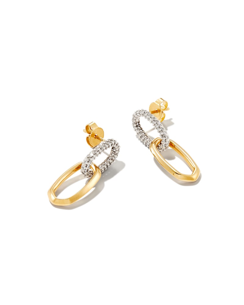  Elisa 14k Yellow Gold Interlocking Drop Earrings In White Diamond