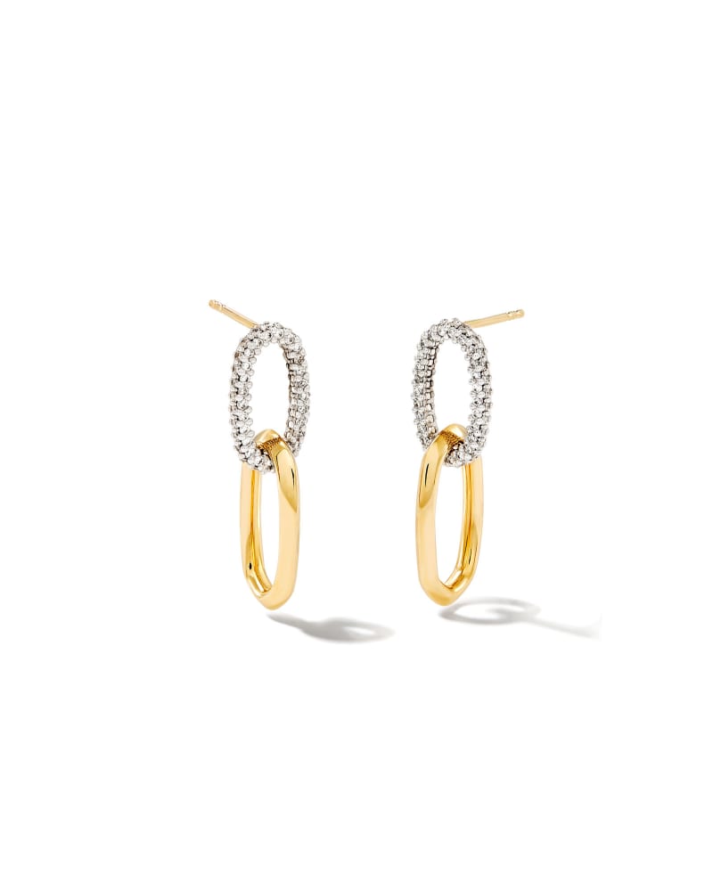  Elisa 14k Yellow Gold Interlocking Drop Earrings In White Diamond