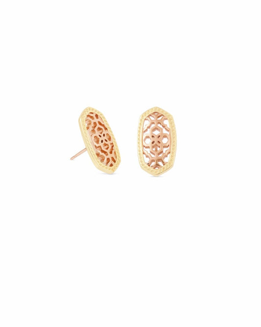  Ellie Gold Stud Earrings In Rose Gold Filigree Mix