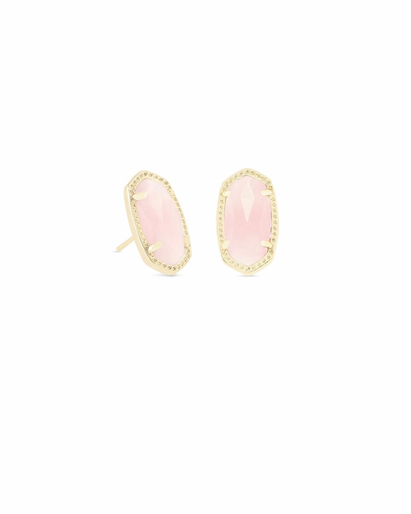  Ellie Gold Stud Earrings In Rose Quartz