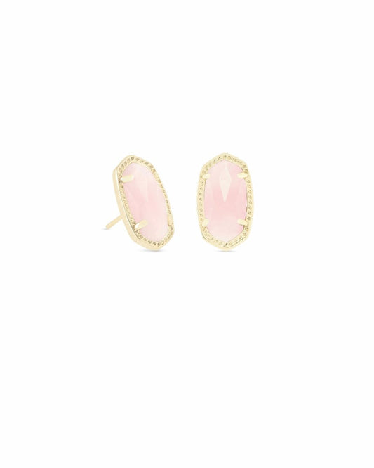  Ellie Gold Stud Earrings In Rose Quartz