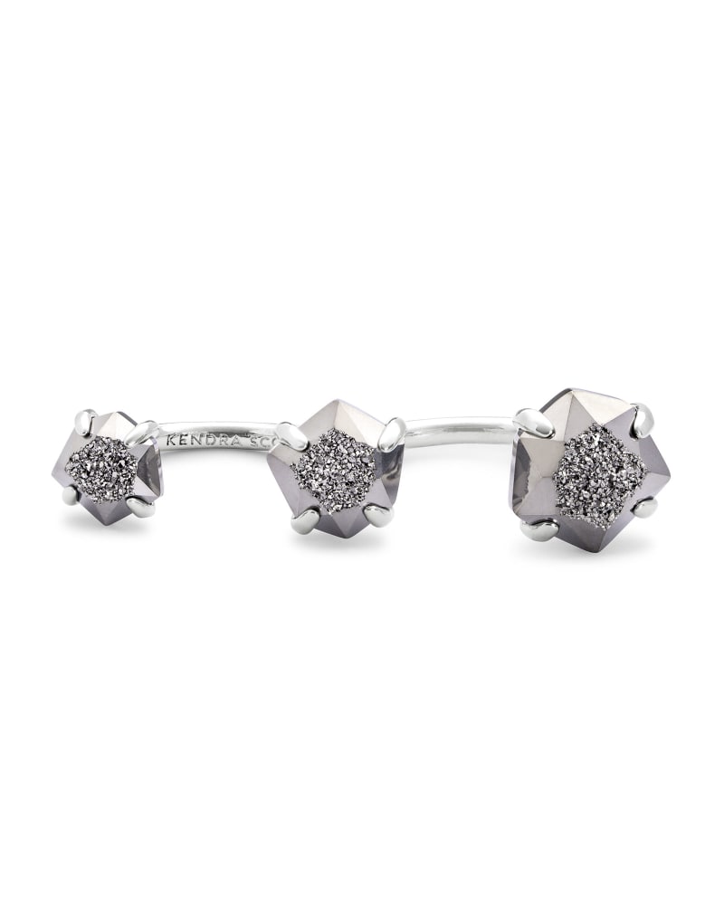  Ellms Silver Two Finger Ring In Platinum Drusy