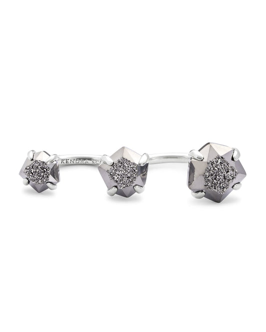  Ellms Silver Two Finger Ring In Platinum Drusy