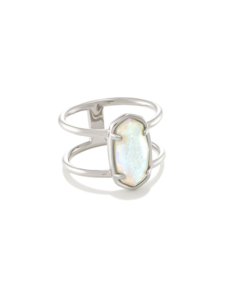  Elyse Sterling Silver Double Band Ring In White Sterling Opal