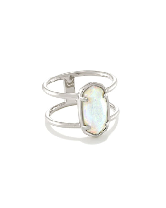  Elyse Sterling Silver Double Band Ring In White Sterling Opal