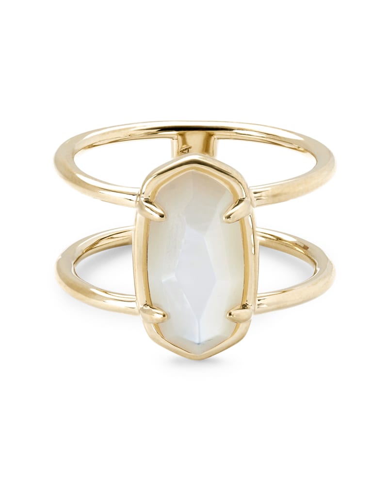  Elyse 18k Gold Vermeil Double Band Ring In Ivory Mother-of-Pearl 