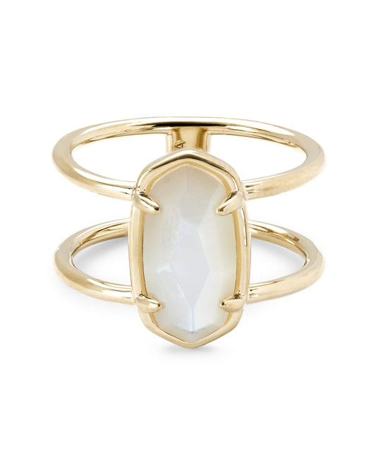  Elyse 18k Gold Vermeil Double Band Ring In Ivory Mother-of-Pearl 