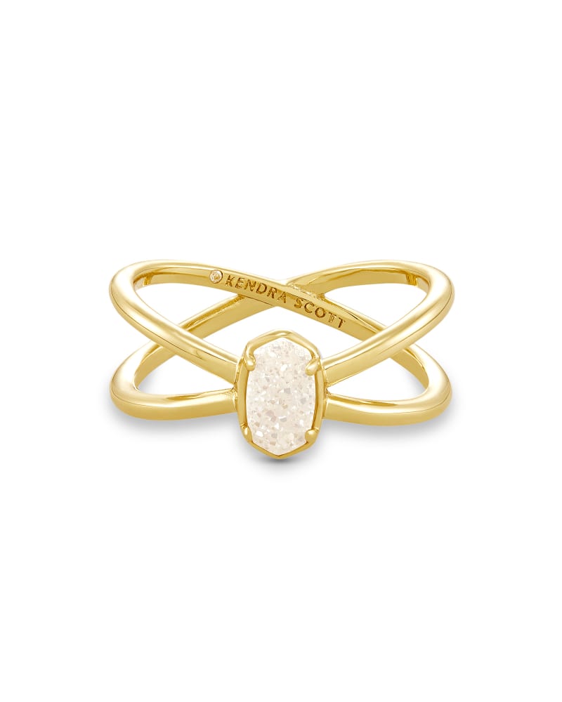  Emilie Gold Double Band Ring In Iridescent Drusy