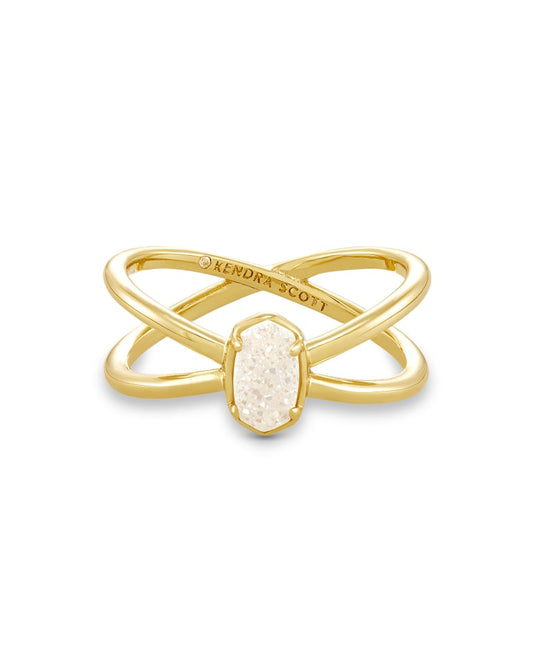  Emilie Gold Double Band Ring In Iridescent Drusy